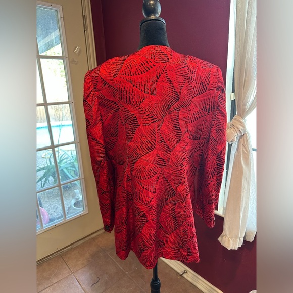 Vintage Rodier Paris 100% Silk Red Black Abstract Print Oversized Blazer/Dress L - Picture 7 of 7